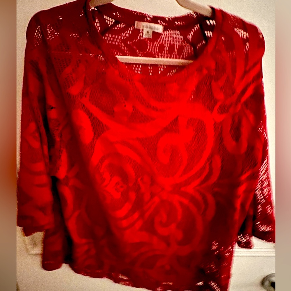 Erin London Inside Out Red Lace top, adorable over a tank.  Romantic, NWT.